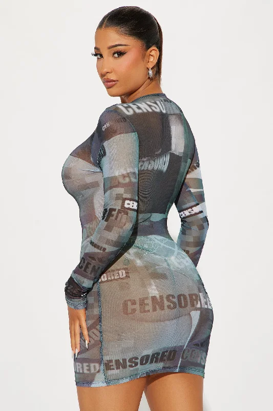 Censored Mesh Micro Mini Dress - Charcoal/combo