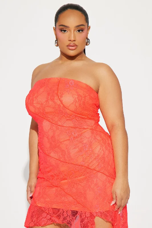 In The Moment Lace Mini Dress - Neon Coral