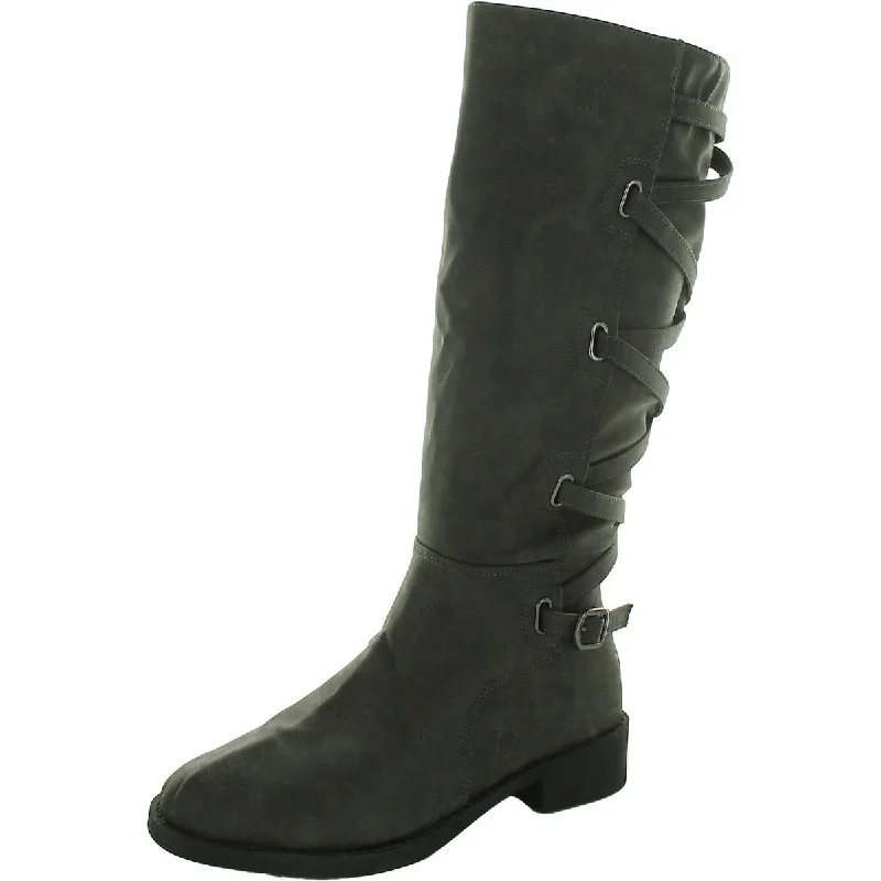 Womens Faux Leather Casual Mid-Calf Boots