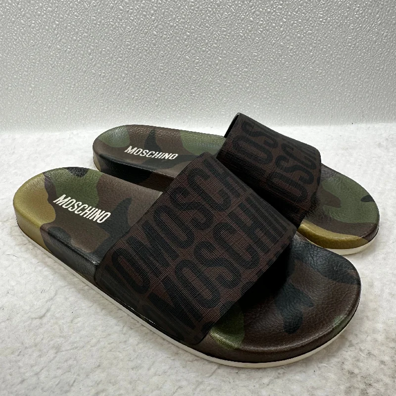 Sandals Designer By Moschino In Camoflauge size 38