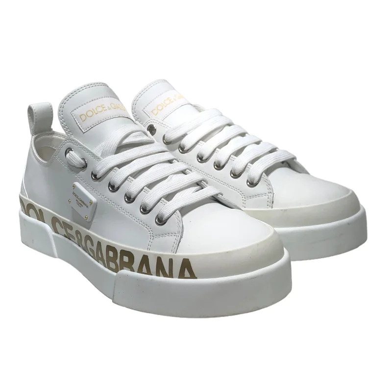 DOLCE&GABBANA/Low-Sneakers/US 8/Leather/WHT/GOLD ACCENT SNEAKERS