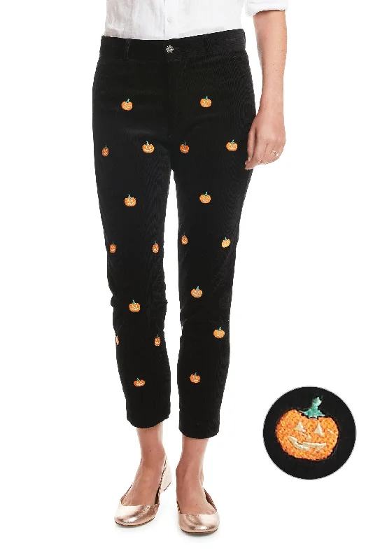 Beachcomber Corduroy Ankle Capri Black with Jack O'Lantern & Skeleton