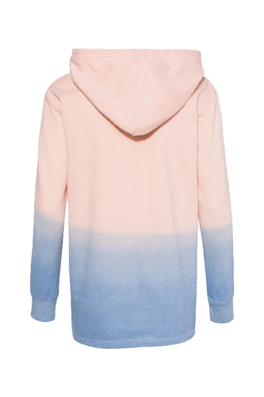 MV Sport Womens French Terry Ombre Hooded Sweatshirt Hoodie - Cameo Pink/Stonewash Blue - NEW