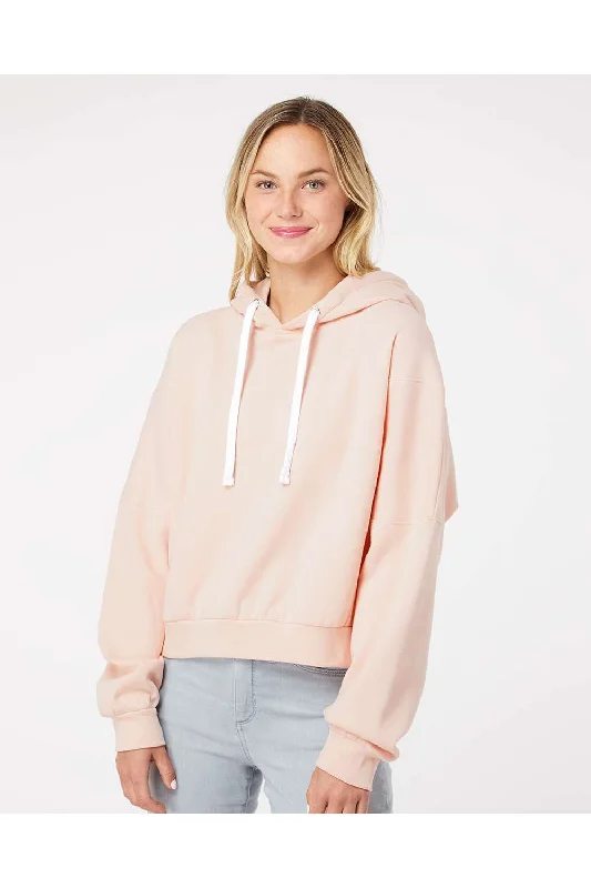 MV Sport Womens Sueded Fleece Crop Hooded Sweatshirt Hoodie - Cameo Pink - NEW