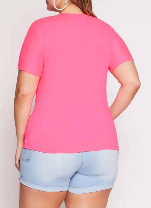 Plus Size O Ring Keyhole Short Sleeve Tee