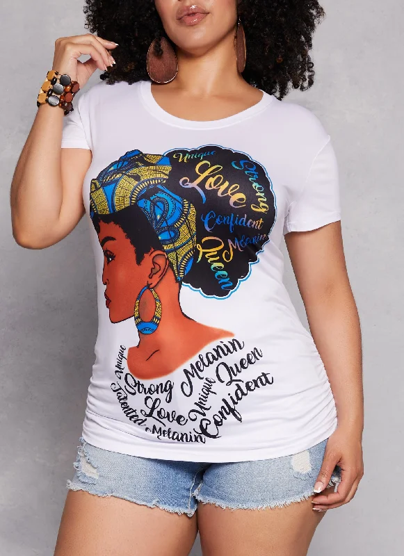 Plus Size Afro Girl Graphic Print Ruched Tee