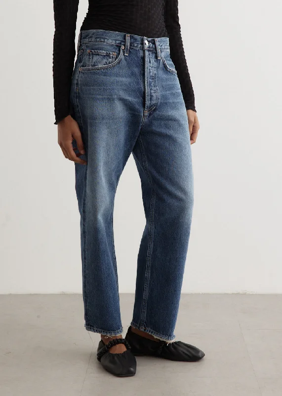 90's Crop Mid Rise Loose Straight Jeans