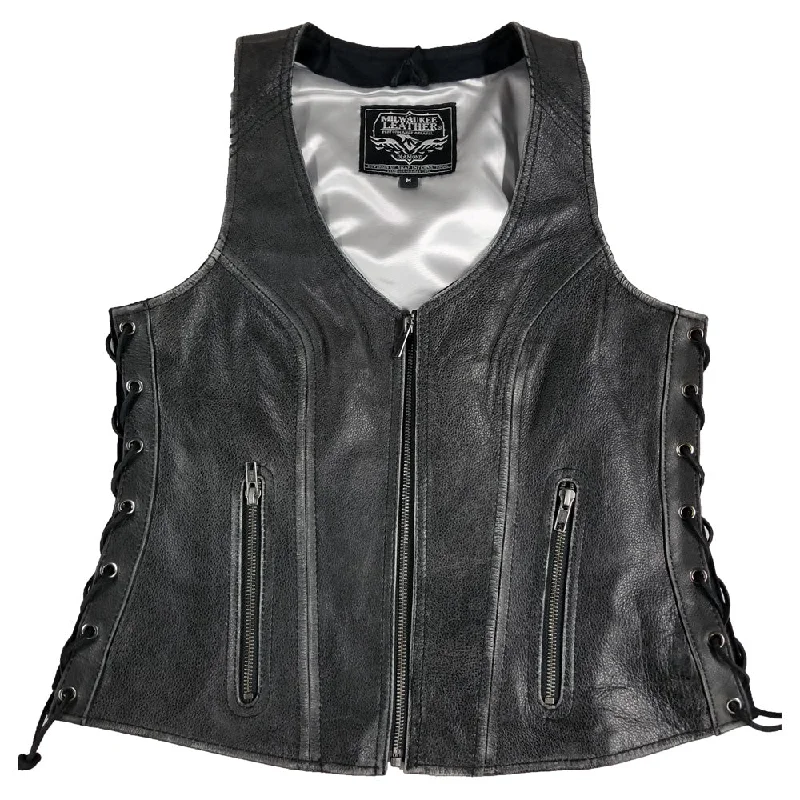 Ladies Open Neck Zip Up Vest with Side Laces