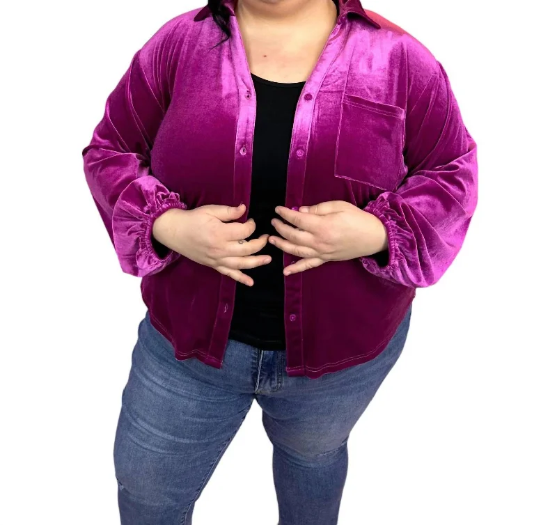 Long Sleeve Buttoned Velvet Top In Rosa