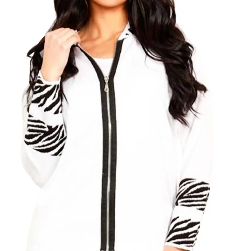 Long Sleeve Zip Cardigan In White