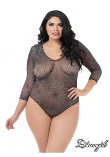 Dreamgirl Metallic Sexy Fishnet Black Teddy Plus Size 18-20