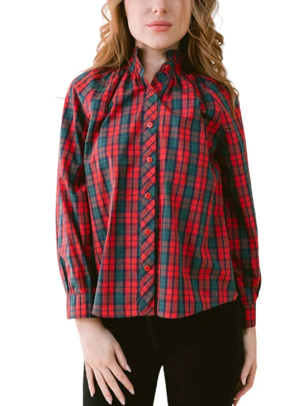 Perry Blouse Top In Red Plaid