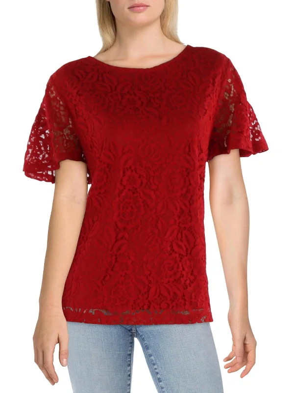 Petites Womens Lace Lightweight Blouse