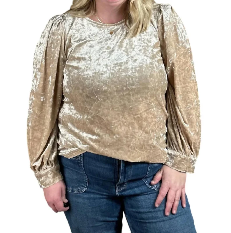 Velvet Long Puffed Sleeves Top In Champagne