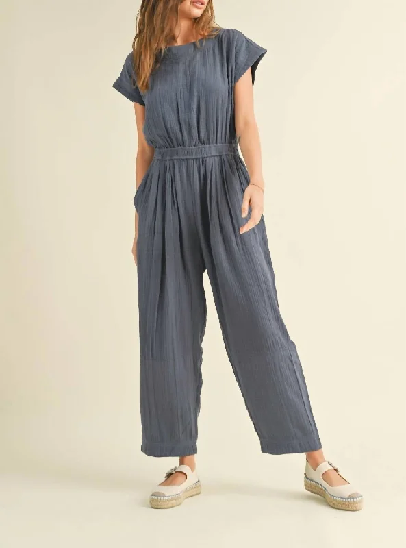 Washed Gauze Jumpsuit In Navy