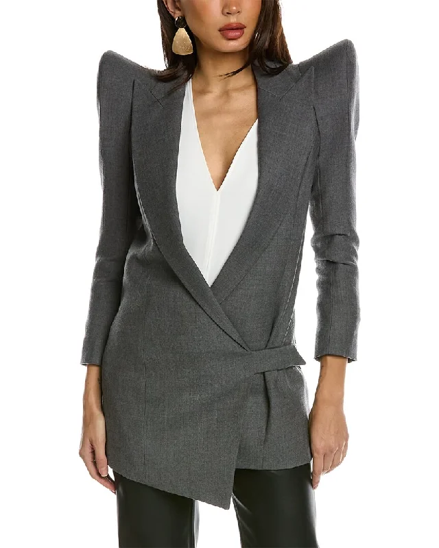 Balmain Asymmetric Flannel Wrap Wool Jacket