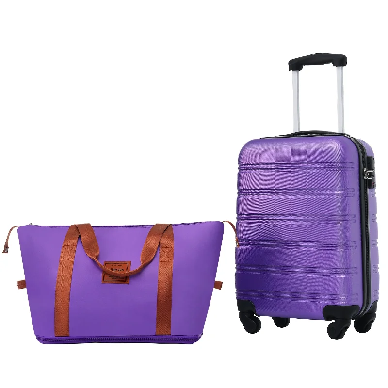 Waterproof luggage covers for protection against rain on outdoor trips20" Carry On Luggage + Bag Spinner Suitcase Trolley Set, Purple