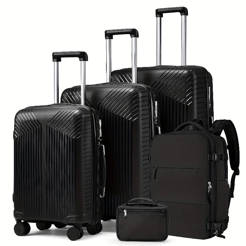 Expandable packing cubes sets in various sizes for organized suitcase packing3 Pcs Black 20 Inch, 24 Inch, 28 Inch Travel Luggage Case Set With Minimalist Luggage Backpack & Toiletry Wash Bag, Lightweight Travel Suitcase Set