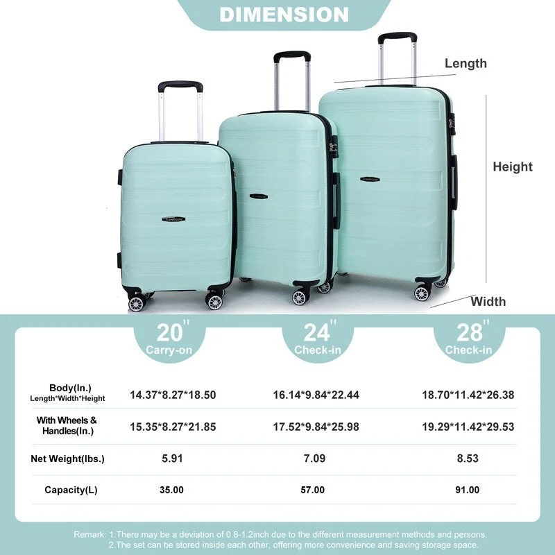 Neck pillows with memory foam for comfortable in - flight or car rides3 Piece PP Lightweight Suitcase Luggage Sets with TSA Lock