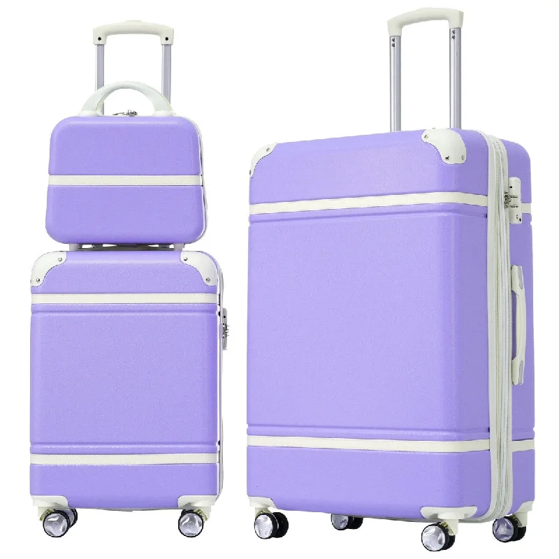 3 Pieces Hardshell Luggage Set, 20"+28" Expandable ABS Suitcase And Cosmetic Case