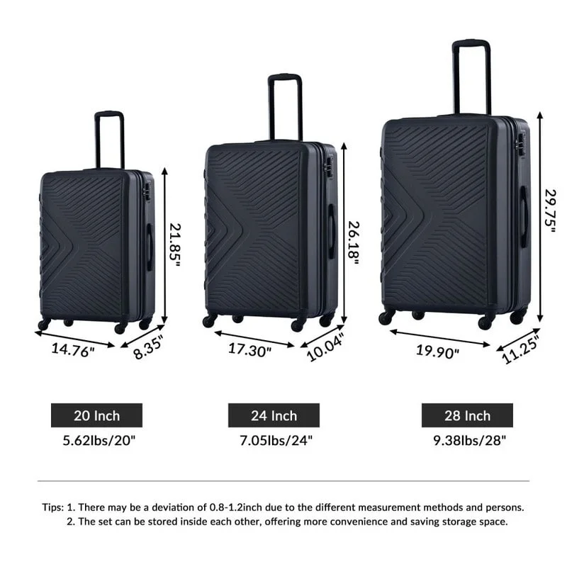 Compression packing bags to save space in travel backpacks3PCS ABS Lightweight Suitcase Luggage Set with Two Hooks and TSA Lock
