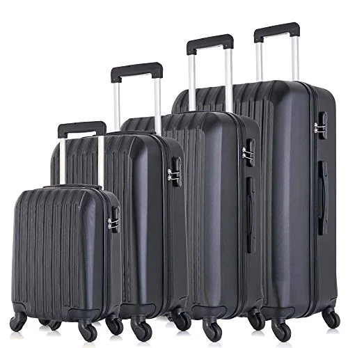 Compression packing bags to save space in travel backpacks4PCS Travel Luggage Set carry on luggage with spinner wheels ABS Trolley Spinner Suitcase w/Lock (Black)