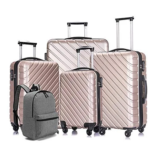 Magnetic luggage labels that can be easily changed or removedApelila 5 Piece Luggage Sets,Travel Suitcase Spinner Hardshell Lightweight w/Free Suitcase Cover& Hanger (4PC Champagne Gold With Bag)