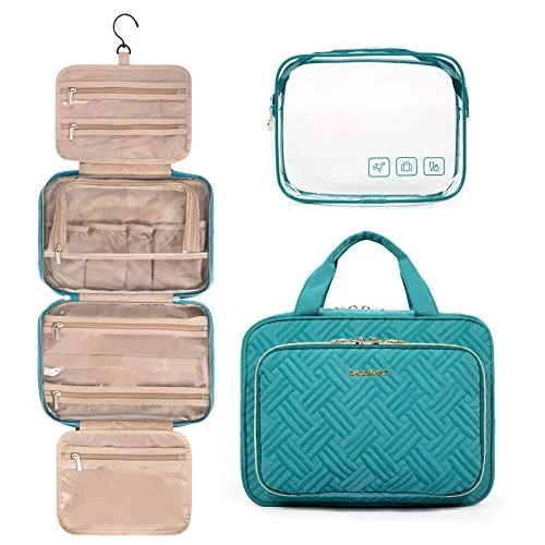 Magnetic luggage labels that can be easily changed or removedBAGSMART Toiletry Bag Hanging Travel Makeup Organizer with TSA Approved Transparent Cosmetic Bag Makeup Bag for Full Sized Toiletries, Medium-Teal