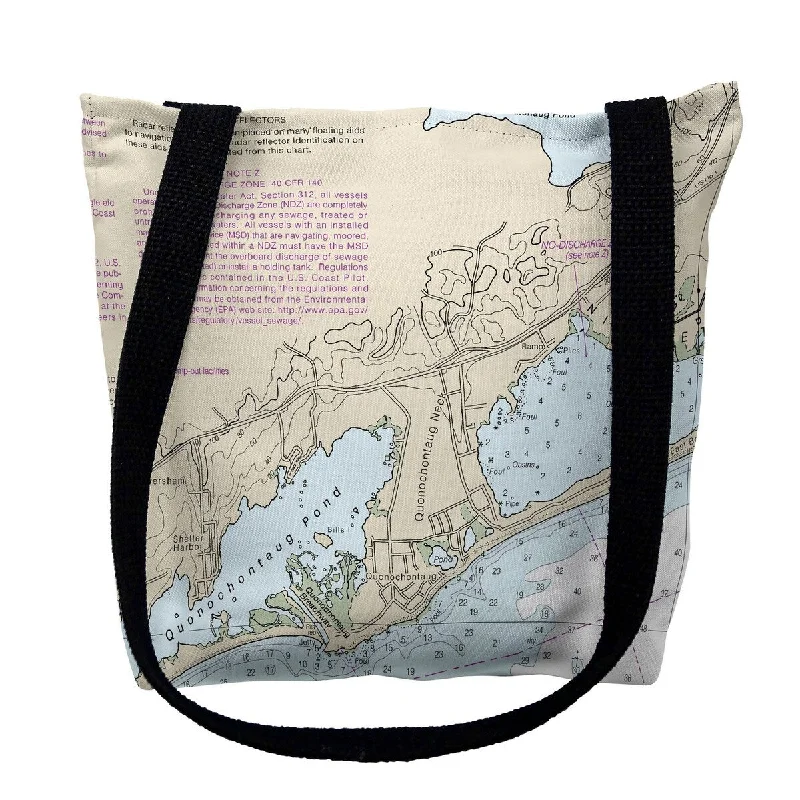 Block Island Sound - Quonochontaug, RI Nautical Map Medium Tote Bag 16x16 - 16 inches x 16 inches