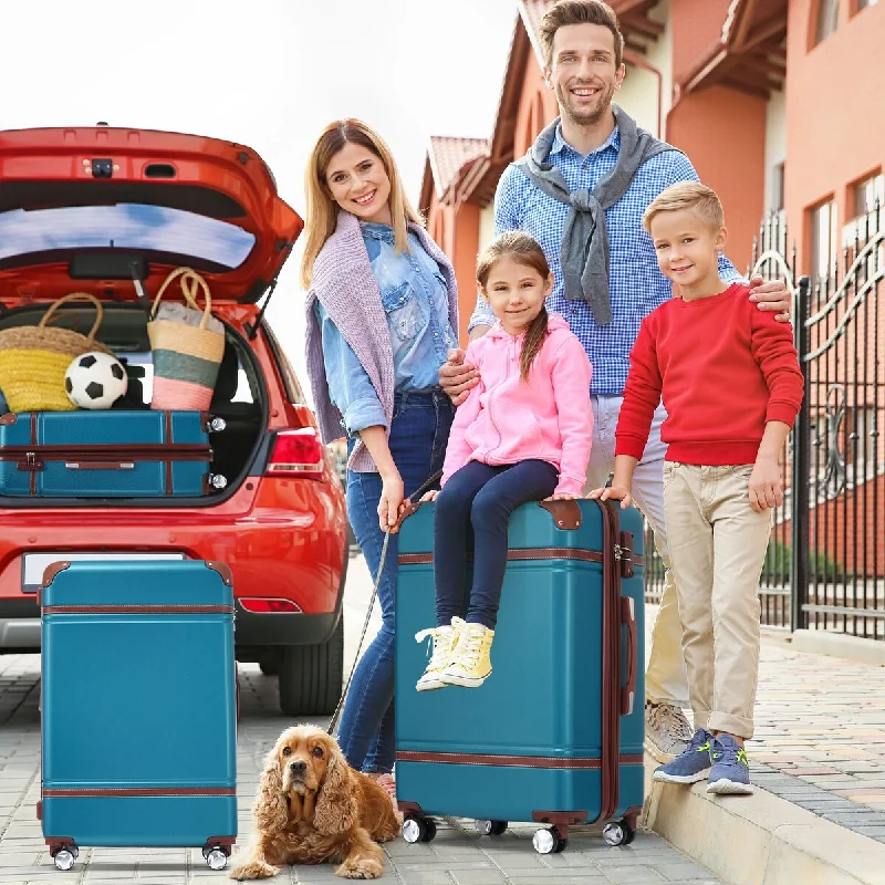 Blue Hardshell 3 Piece Luggages Sets & Cosmetic Case Spinner Suitcase