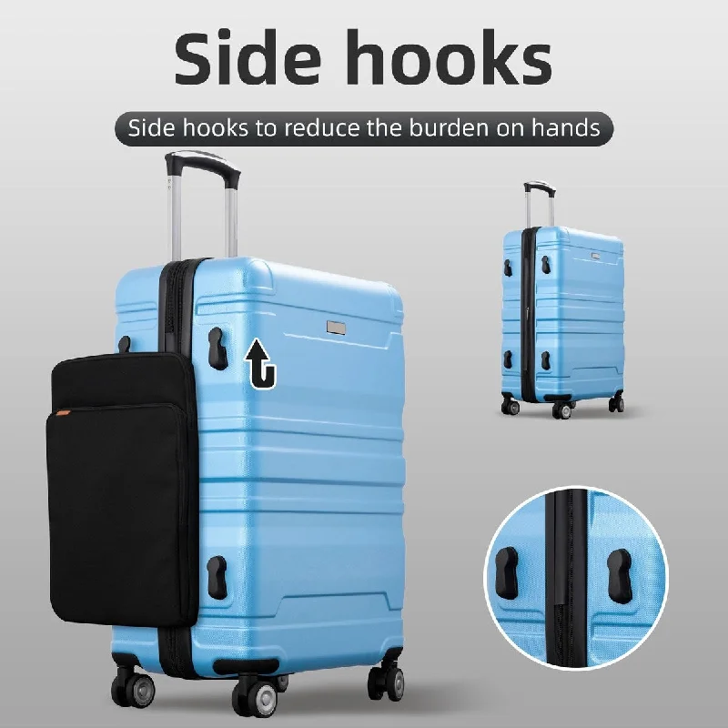 Blue Luggage Suitcase Expandable Set Carry On Footlockers, 3 Piece Set Hardside Lightweight Luggage with TSA Lock Spinner Wheels
