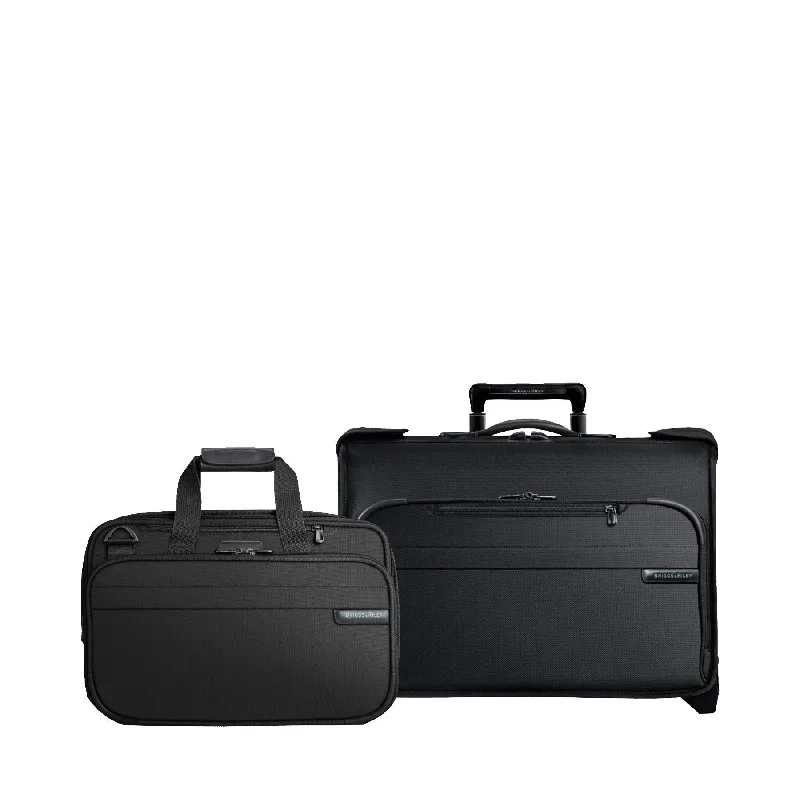 Hanging toiletry bags with multiple compartments for bathroom essentialsBaseline 2-Piece Set: Carry-On Wheeled Garment Bag & Exp Cabin Bag