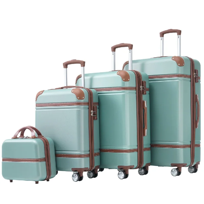 Carry On Luggage Set 4 Piece Trolley Case Hardshell Suitcase w/ TSA Lock Spinner Wheels & Cosmetic Case Spinner Suitcase, Green