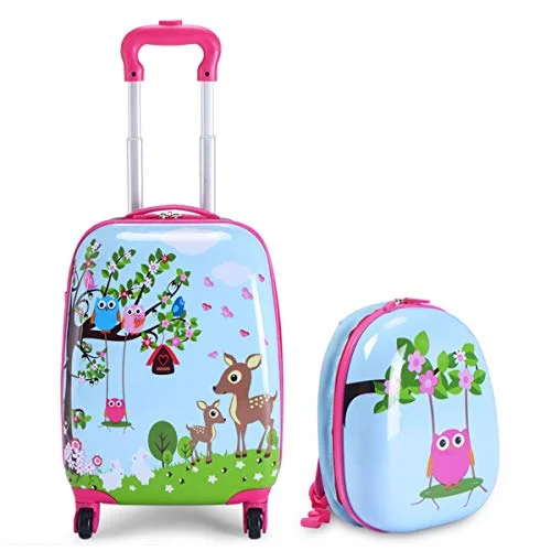 Waterproof luggage covers for protection against rain on outdoor tripsGoplus 2Pc 12" 16" Kids Carry On Luggage Set Upright Hard Side Hard Shell Suitcase Travel Trolley ABS (Deer & Birds)