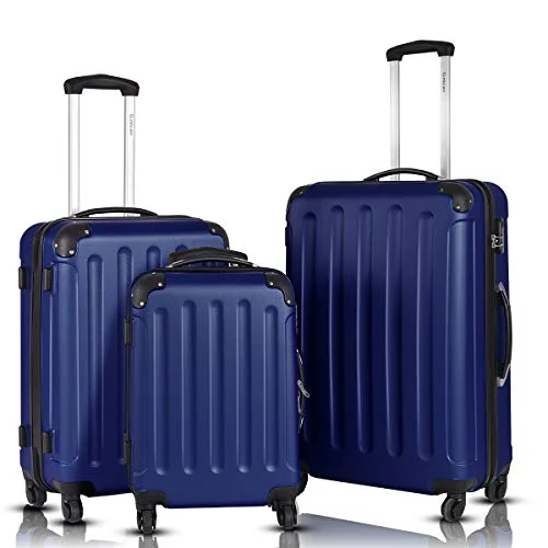 Leather luggage handles for a comfortable and stylish gripGoplus 3Pcs Luggage Set, Hardside Travel Rolling Suitcase, 20/24/28 Rolling Luggage Upright, Hardshell Spinner Luggage Set with Telescoping Handle, Coded Lock Travel Trolley Case (Dark Blue)
