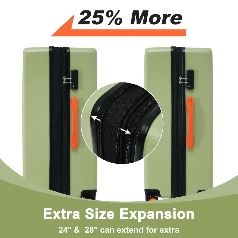 Green Contrast Color Luggage Set Hardside Expandable Suitcase Sets Lightweight Durable Suitcase Double Wheels with TSA Lock
