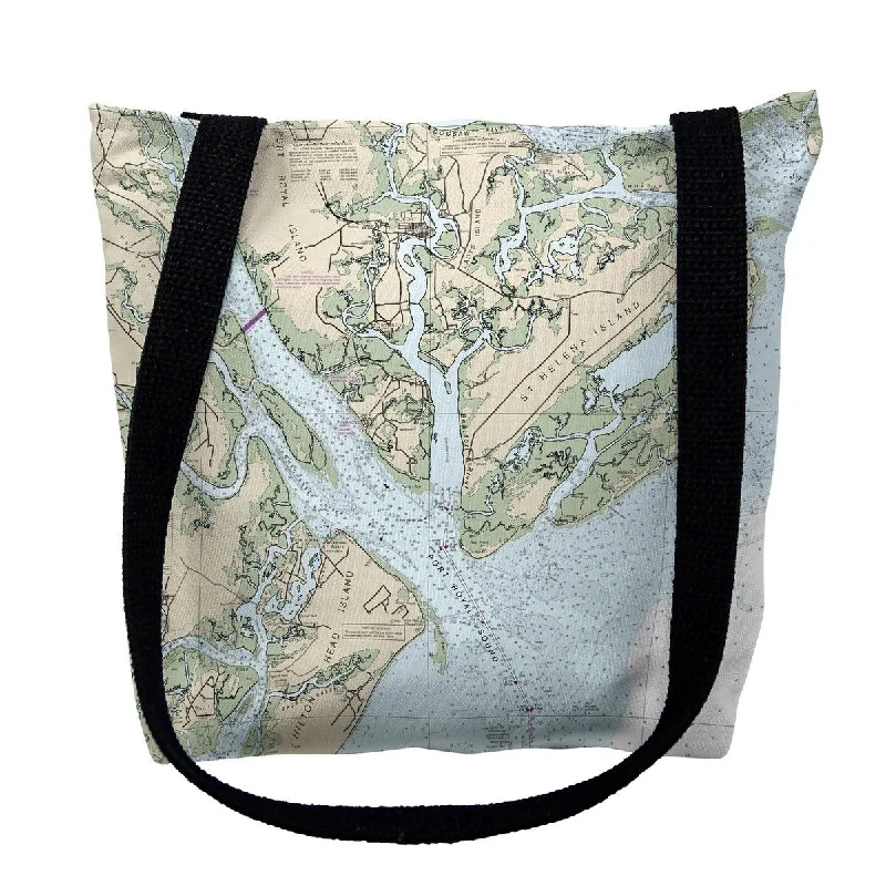 Hilton Head Island to St Helen Island, Beaufort, SC Nautical Map Medium Tote Bag 16x16 - 16 inches x 16 inches