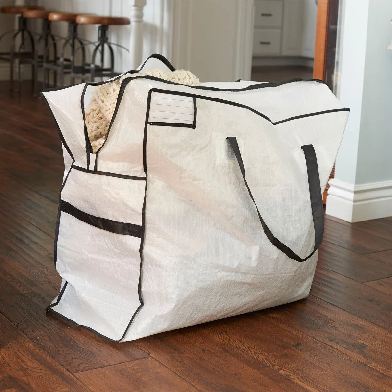 Earplugs and eye masks set for a good sleep during long - haul flightsHousehold Essentials MightyStor Large Storage Bag with Handles, White Tarp w/Black Trim