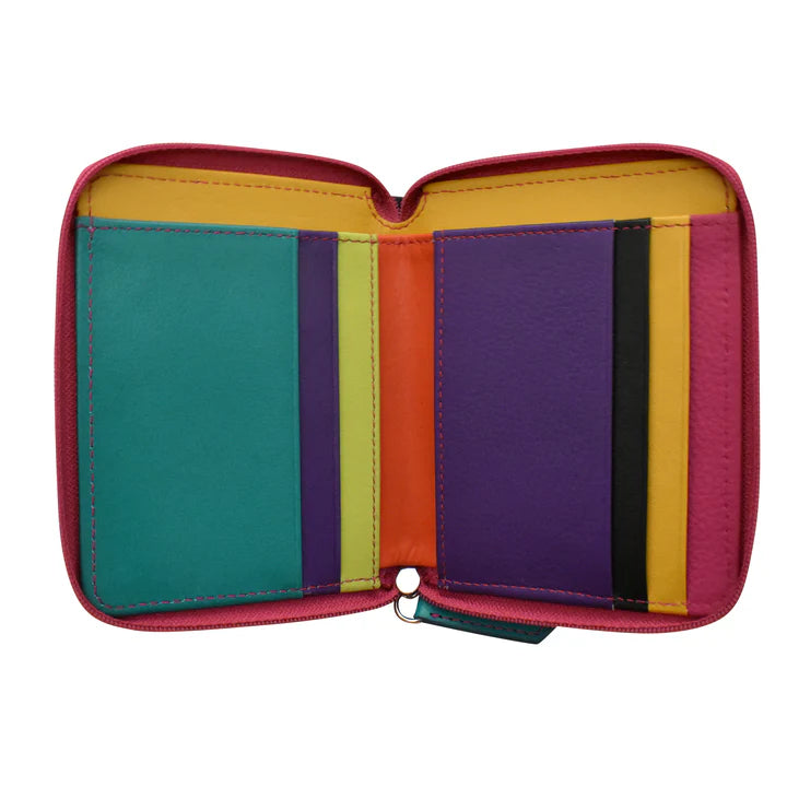 Luggage trolley organizers to hold small items like keys and phonesili New York Small Leather RFID Multi Color Zip Wallet- 7858