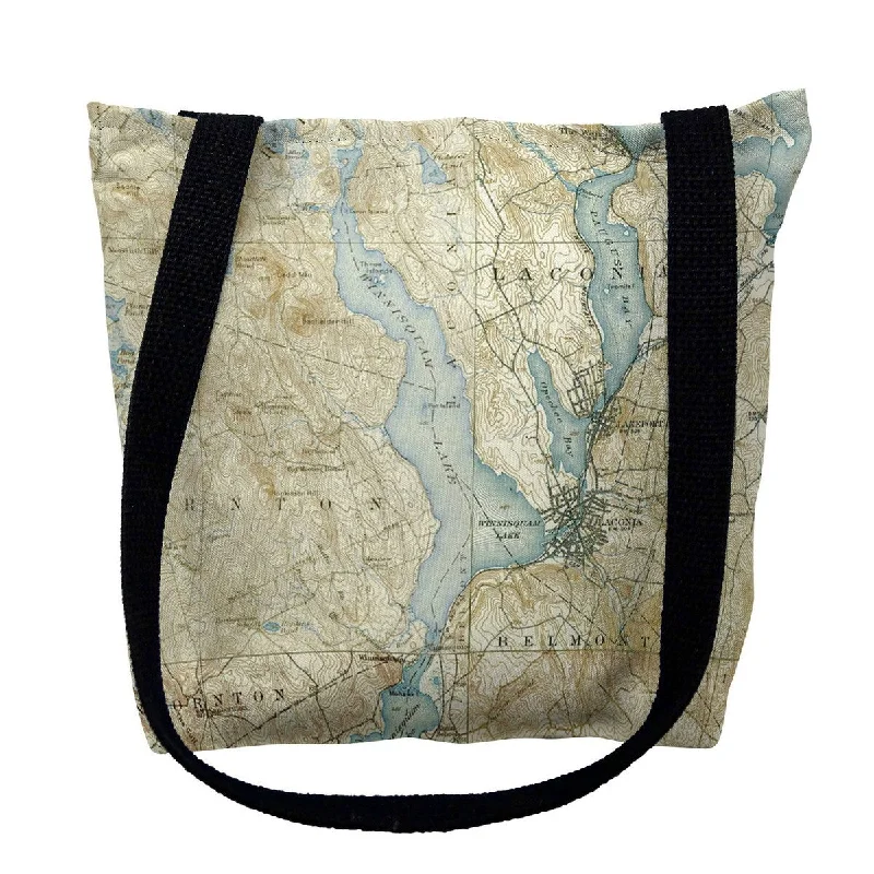 Lake Winnisquam, NH Nautical Map Medium Tote Bag 16x16 - 16 inches x 16 inches