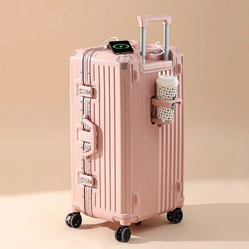 Travel document holders with multiple slots for passports and ticketsLarge Capacity Cup Holder Suitcase Men Carry On Luggage Women Travel