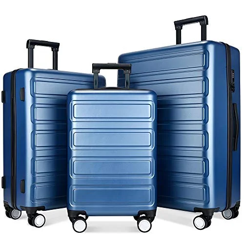 Compression packing bags to save space in travel backpacksLuggage Sets, SHOWKOO 3 Piece Polycarbonate Durable Hardshell & Lightweight Suitcase Double Wheels TSA Lock City Fashion Blue 20in24in28in