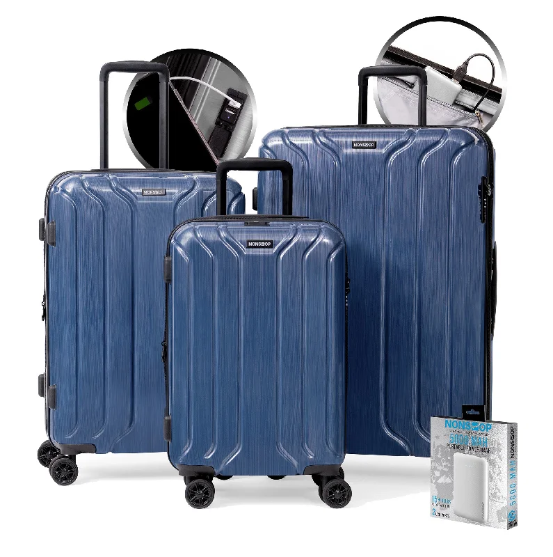 New York Elite Lightweight Expandable 3 Piece spinner (20/24/28) set with 3 packing cubes & Powerbank