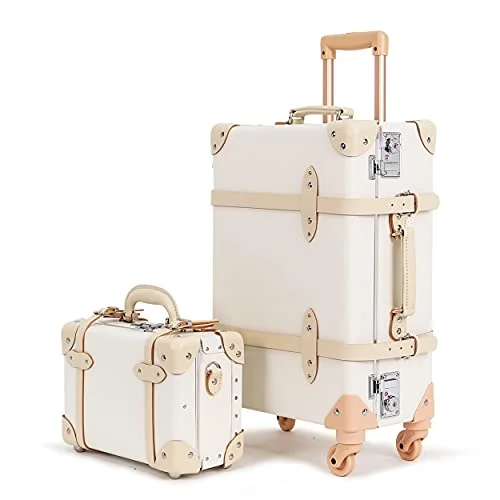Travel backpack rain covers made of durable nylon materialNZBZ Luxury Vintage Trunk Luggage Sets with Spinner Wheels and Tsa lock Genuine Leather Retro Suitcase (White, 24"+12")