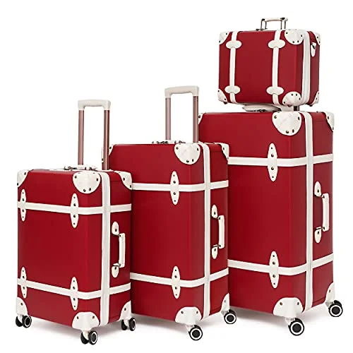 Earplugs and eye masks set for a good sleep during long - haul flightsNZBZ Vintage Luggage Sets of 4 Pieces, Carry On Cute Suitcase with Rolling Spinner Wheels TSA Lock Luggage 14"+20"+24"+28" (Cherry Red)