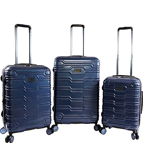 Luggage straps with buckle closures to secure overstuffed bagsORIGINAL PENGUIN Collins 3 Piece Set Expandable Suitcase with Spinner Wheels, Metallic Blue