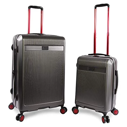 Leather luggage handles for a comfortable and stylish gripORIGINAL PENGUIN Men's 2 Piece Hardside 8 Wheel Spinner Expandable Luggage Set, Charcoal