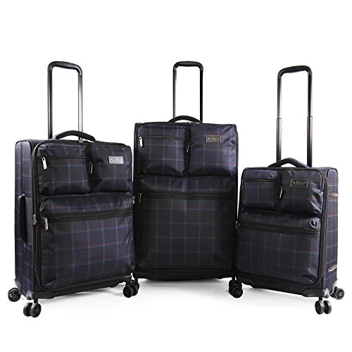 Leather luggage handles for a comfortable and stylish gripOriginal Penguin Norton 3pc Expandable Suitcase Set with Spinner Wheels, Navy Plaid