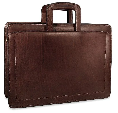 Luggage scales with digital display for accurate weight measurement at home[Personalized Initials Embossing]Jack Georges Belting Triple Gusset Top Zip Leather Briefcase in Brown