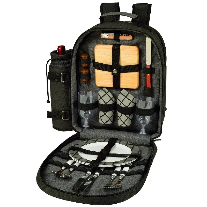 Picnic at Ascot - Deluxe Equipped 2 Person Picnic Backpack Bag with Cooler & Insulated Wine Holder - Charcoal Picnic at Ascot - Deluxe Equipped 2 Person Picnic Backpack Bag with Cooler & Insulated Wine Holder - Charcoal